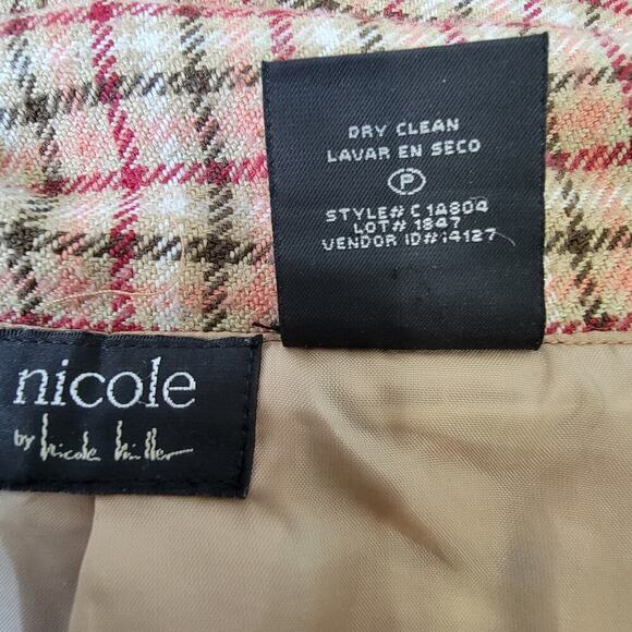 Nicole by Nicole Miller Plaid Checkered Button Front Tie Waist Peakcoat Jacket - Picture 13 of 15